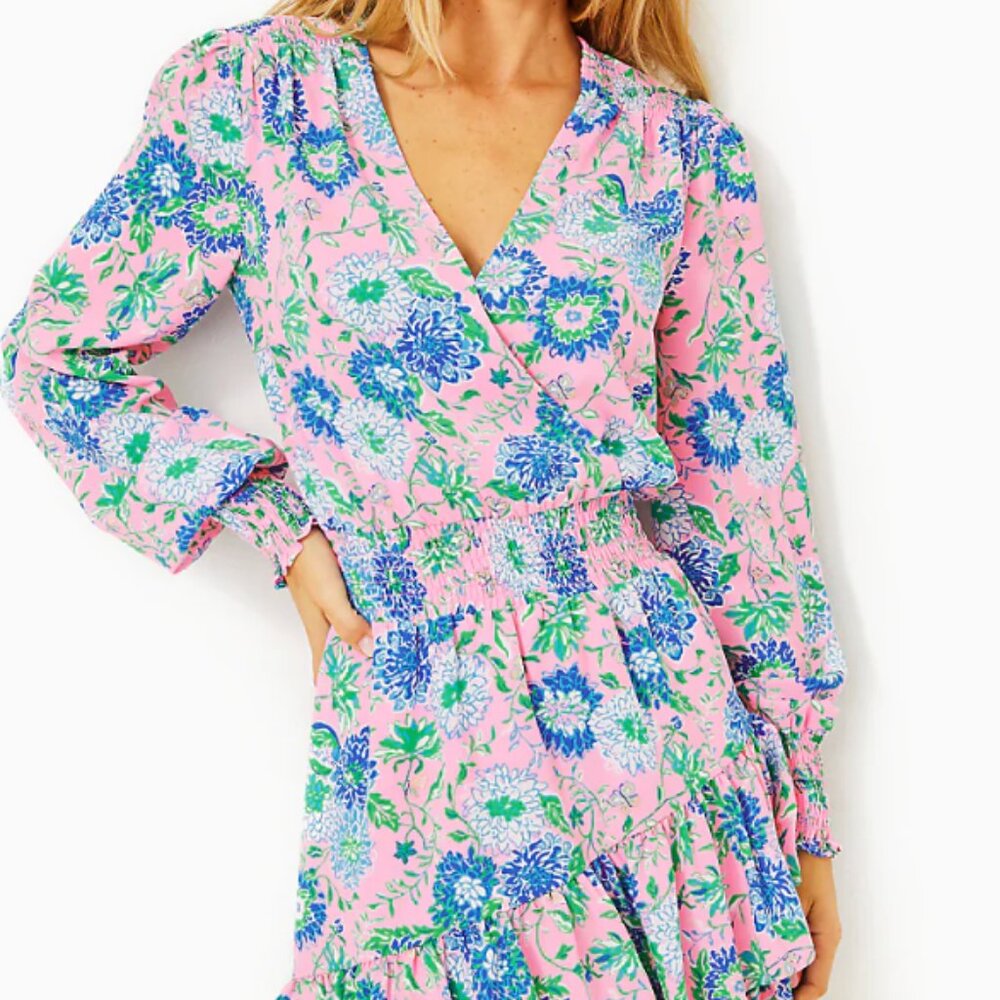 Lilly Pulitzer Cristiana Long Sleeve Dress Conch Shell Pink Rumor Has It Size M